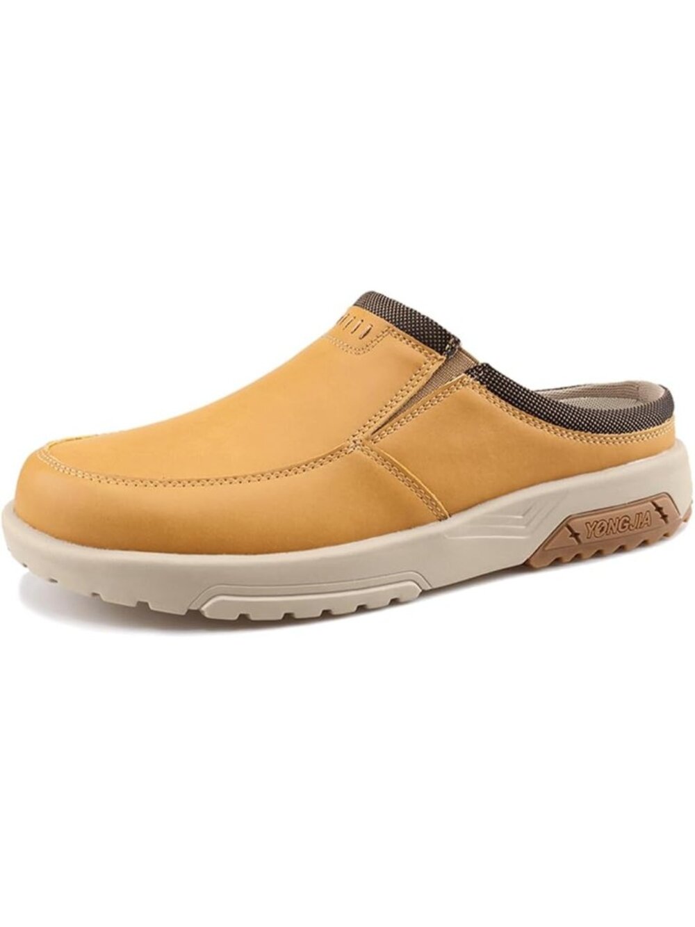 Men's Tan Leather Orthopedic Casual Arch Support Lightweight Slip On Slippers